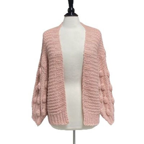 Favlux Fashion Peach Popcorn Bubble Sleeve Cardigan Sweater Size Small - Picture 1 of 7